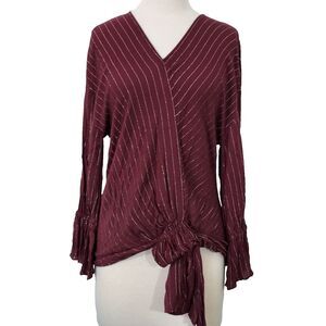 Juicy Couture Shirt Top Small Lightweight Semi Sheer 3/4 Sleeve V Neck Metallic